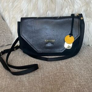 R. Riveter Patton Signature Black Canvas and Black Leather Crossbody
